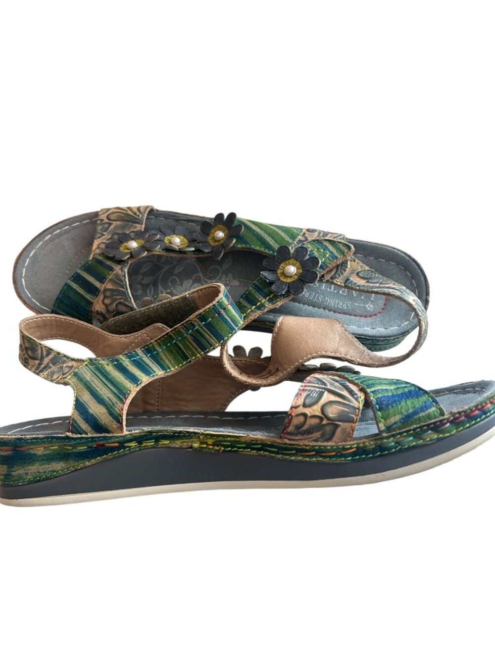 L'Artiste Spring Step Womens Floral Leather Sandals 41 US 9.5 10